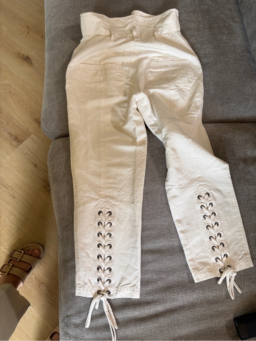 Marissa Webb Cream High-Waist Lace-Up Ankle Pants